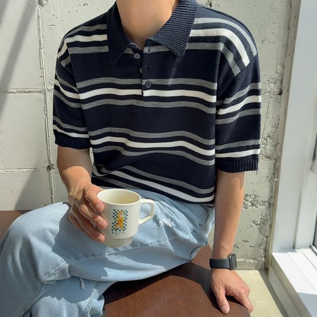 MRCYC-Striped Knit Polo Shirt