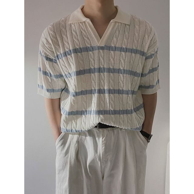 MRCYC-Striped Short-Sleeve Polo Top