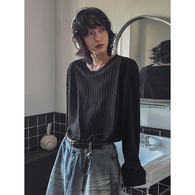 MRCYC-Textured Long-Sleeve Loose T-Shirt