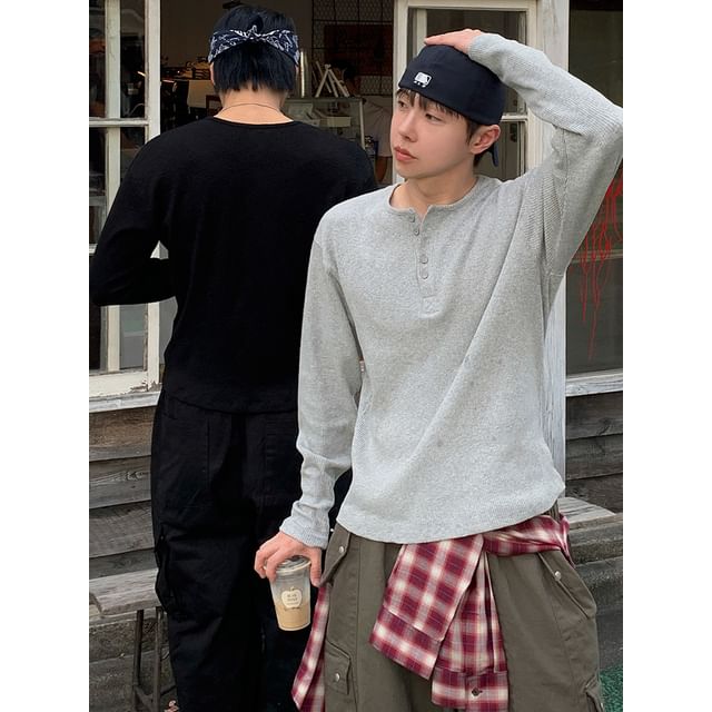 MRCYC-Waffle Long-Sleeve Plain Henley