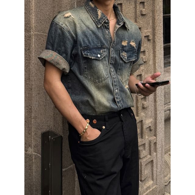 MRCYC-Washed Distressed Denim Shirt