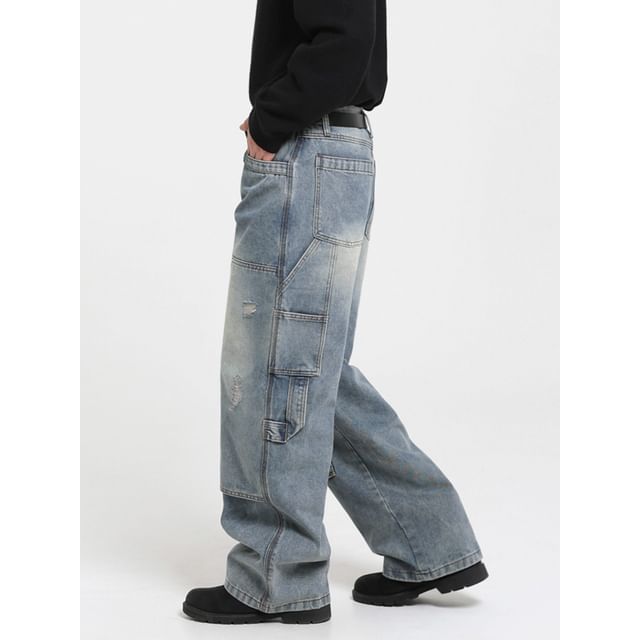 MRCYC-Washed Distressed Wide-Leg Jeans