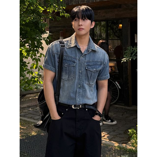 MRCYC-Washed Short-Sleeve Denim Shirt