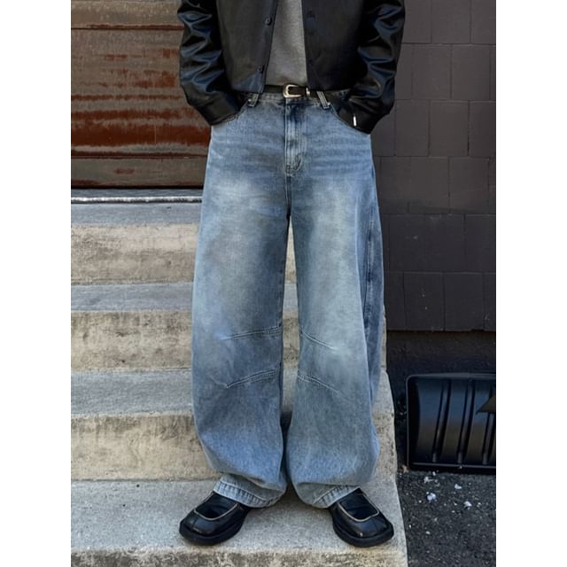 MRCYC-Washed Straight-Cut Loose Cargo Jeans