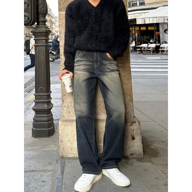 MRCYC-Washed Straight-Cut Loose Jeans