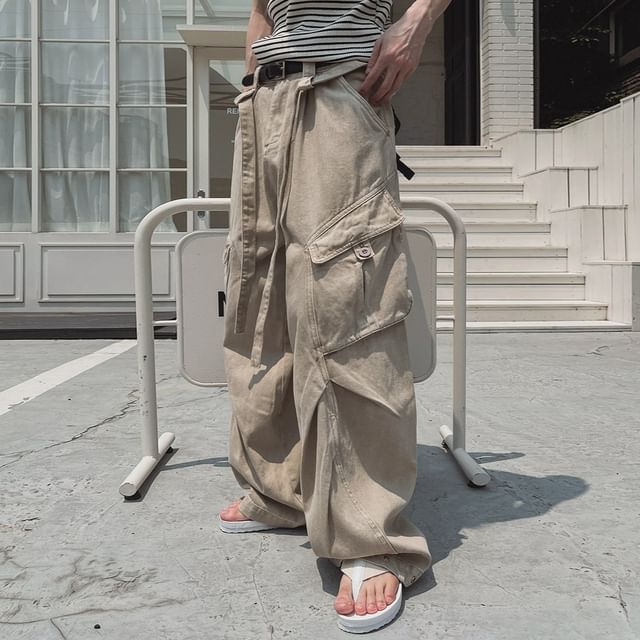 MRCYC-Washed Wide-Leg Cargo Jeans