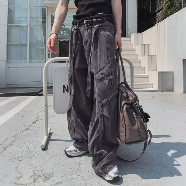 MRCYC-Washed Wide-Leg Cargo Jeans