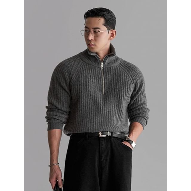 MRCYC-Zipper High-Neck Ribbed Knit Sweater