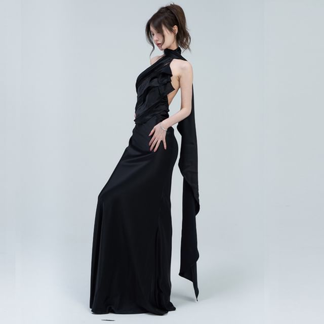 MSSBridal-Halter Plain Open Back Sheath Evening Gown