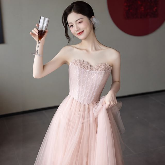 MSSBridal-Strapless Lace A-Line Evening Gown
