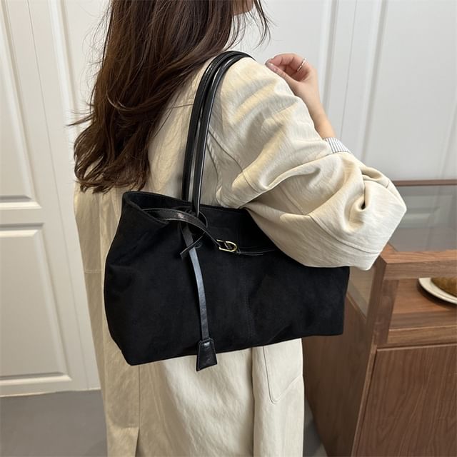 Mulgam-Buckled Faux Suede Tote Bag