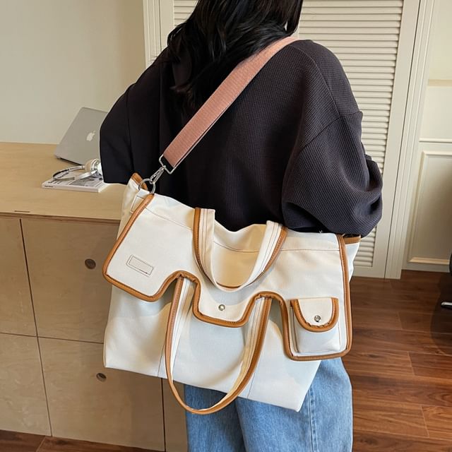 Mulgam-Contrast Trim Canvas Tote Bag