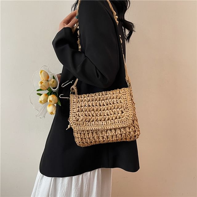 Mulgam-Crochet Flap Crossbody Bag