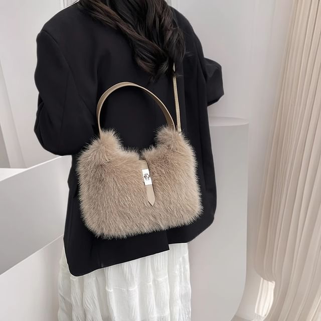 Mulgam-Faux Fur Plain Shoulder Bag