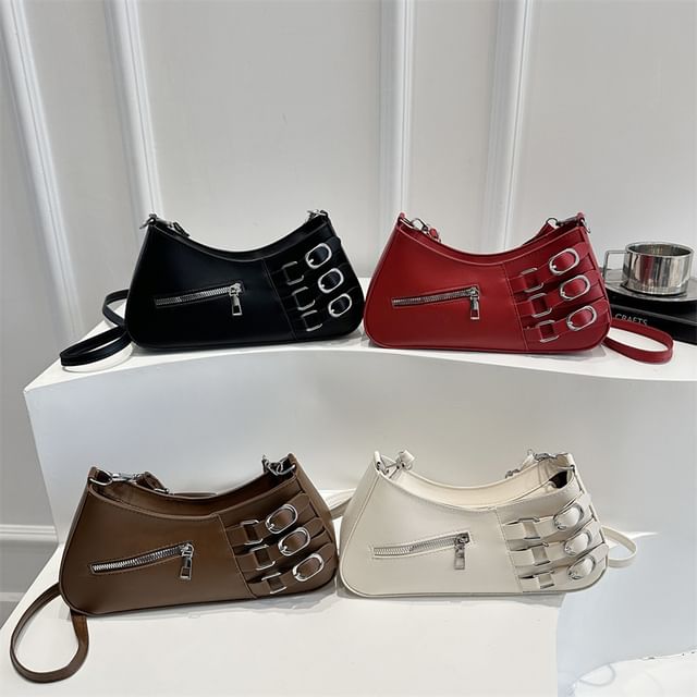 Mulgam-Faux Leather Buckled Zip Shoulder Bag