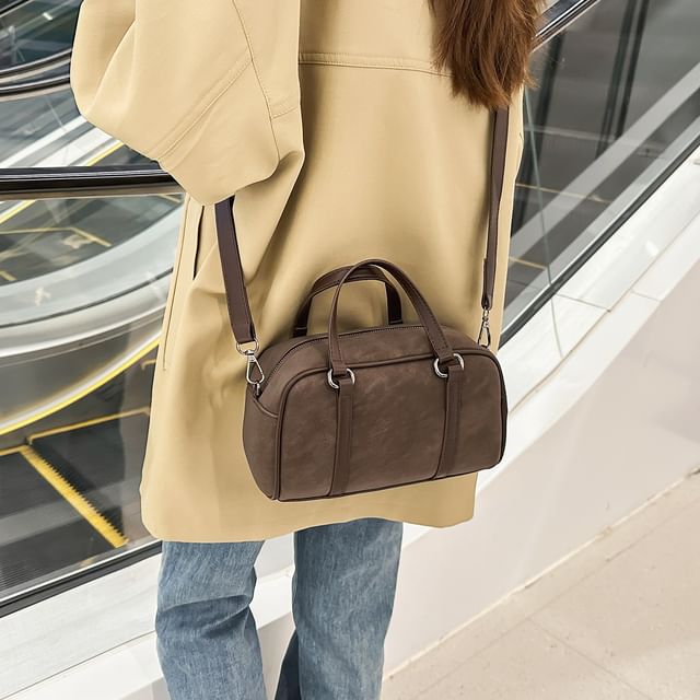 Mulgam-Faux Leather Plain Crossbody Bag