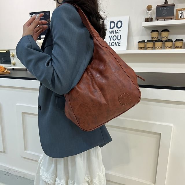 Mulgam-Faux Leather Plain Tote Bag