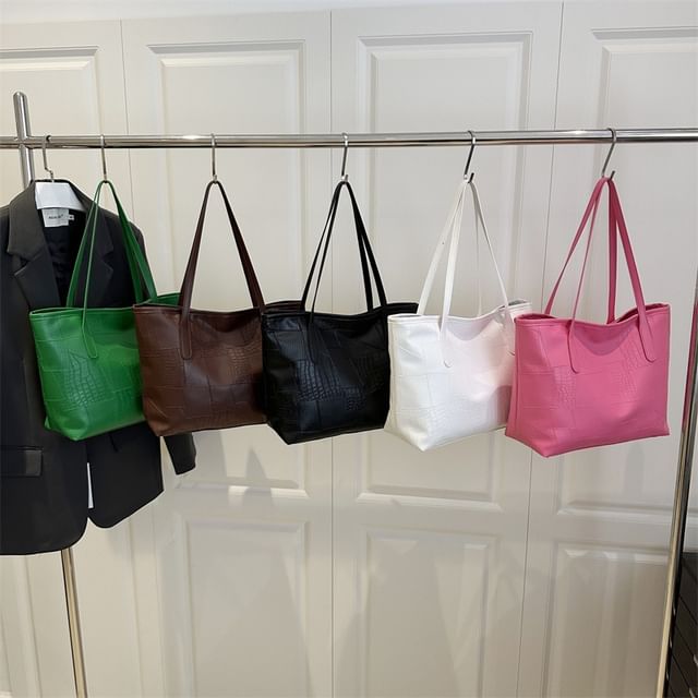 Mulgam-Faux Leather Plain Tote Bag