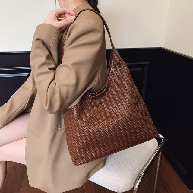 Mulgam-Faux Leather Woven Tote Bag