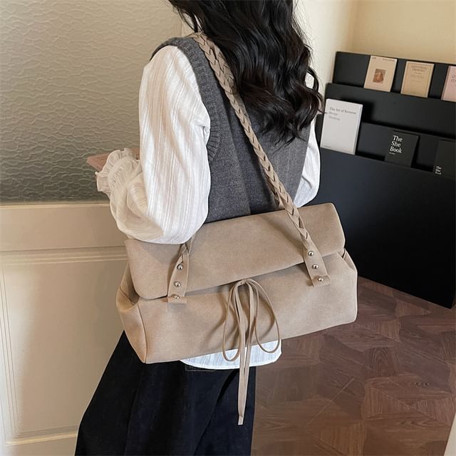 Mulgam-Faux Suede Flap Braided Strap Tote Bag