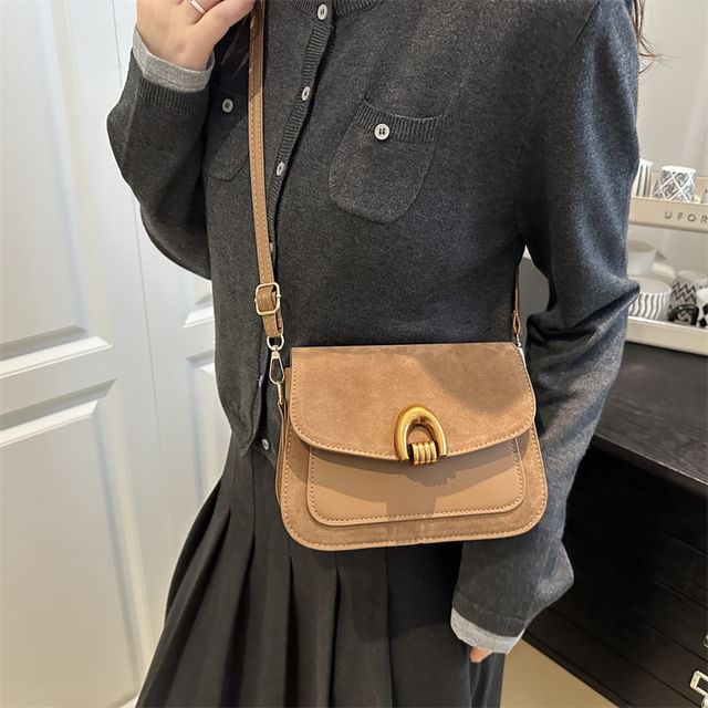 Mulgam-Flap Panel Faux Suede Crossbody Bag