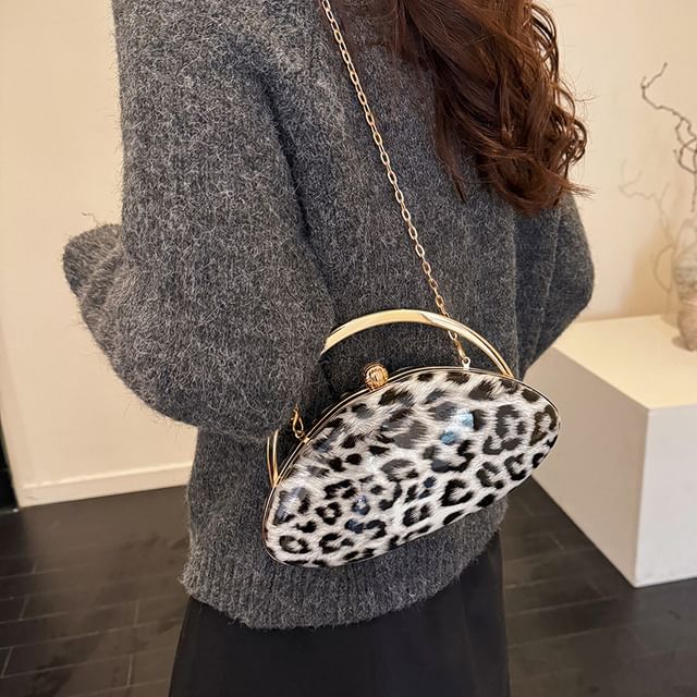 Mulgam-Leopard Print Top Handle Evening Bag