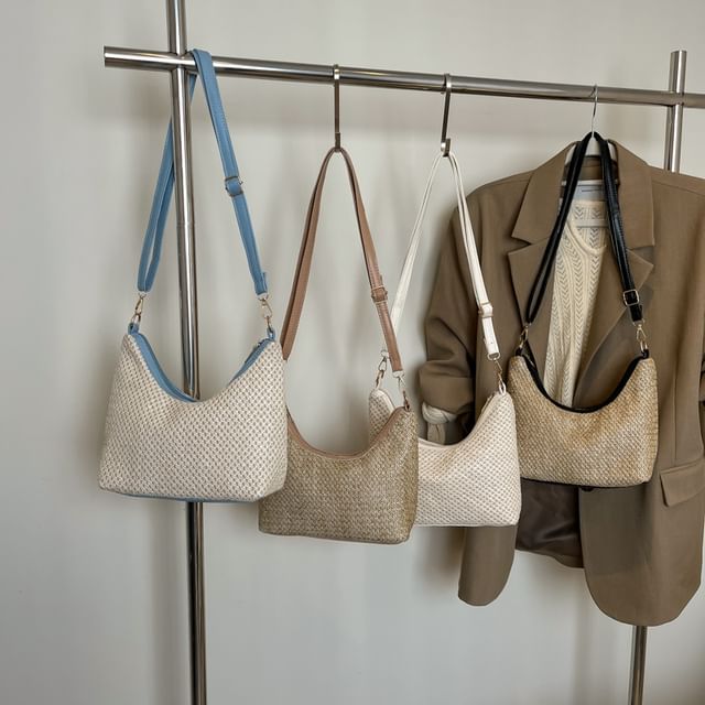 Mulgam-Panel Straw Crossbody Bag