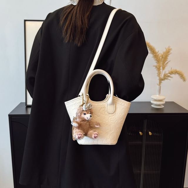 Mulgam-Plain Debossed Faux Leather Bucket Bag