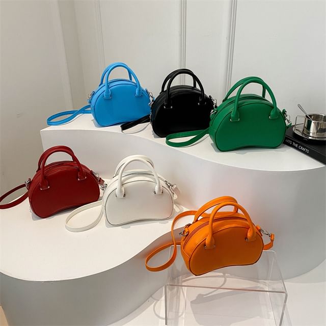 Mulgam-Plain Faux Leather Bowler Bag