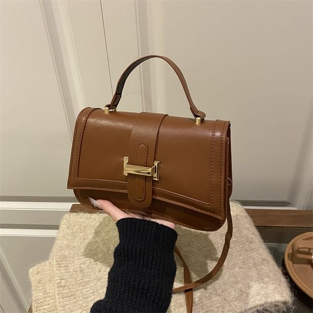 Mulgam-Plain Faux Leather Satchel Bag