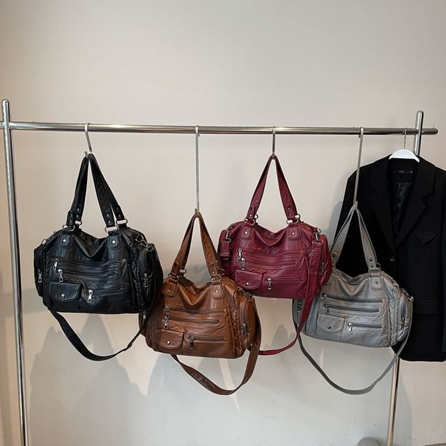 Mulgam-Plain Faux Leather Shoulder Bag