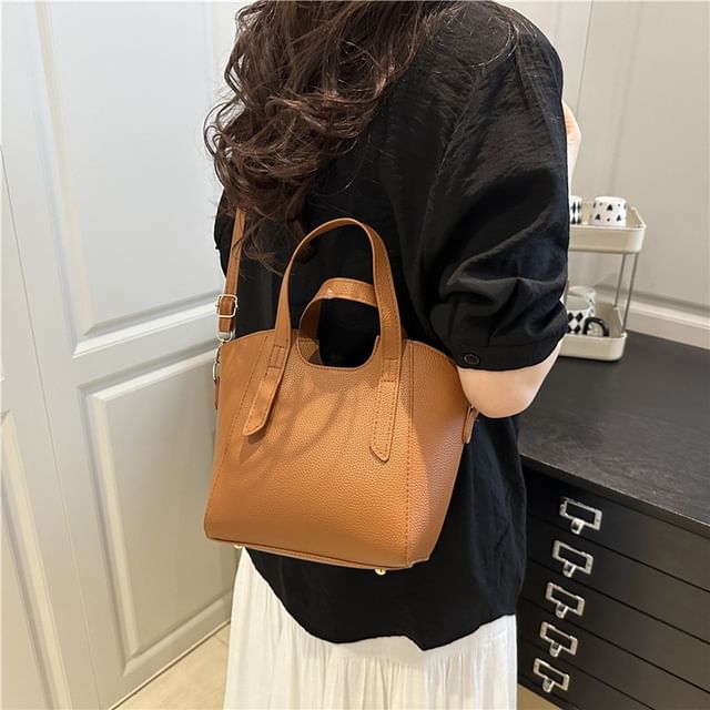 Mulgam-Plain Faux Leather Tote Bag