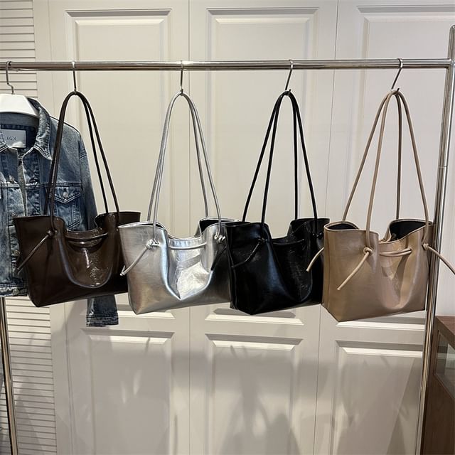 Mulgam-Plain Faux Leather Tote Bag
