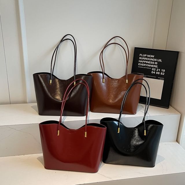 Mulgam-Plain Faux Leather Tote Bag