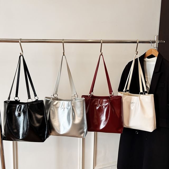 Mulgam-Plain Faux Leather Tote Bag