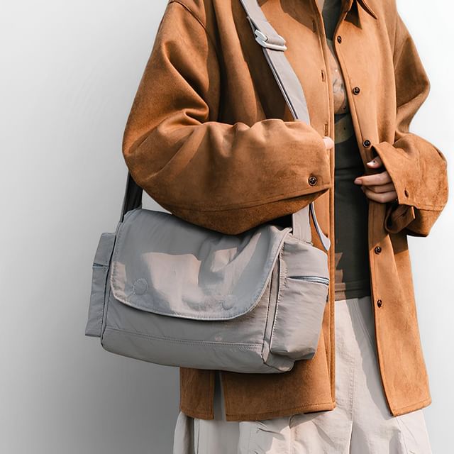 Mulgam-Plain Flap Fabric Crossbody Bag