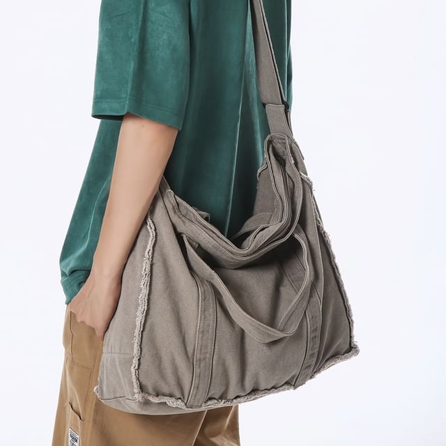 Mulgam-Plain Fray Canvas Messenger Bag