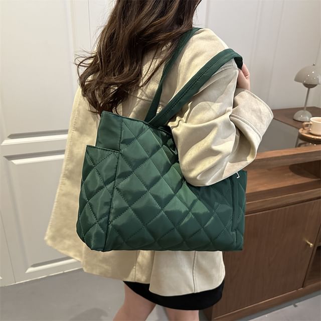 Mulgam-Plain Quilted Fabric Tote Bag