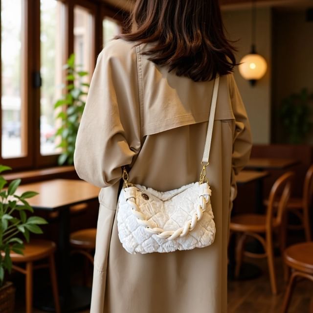 Mulgam-Plain Quilted Fleece Crossbody Bag