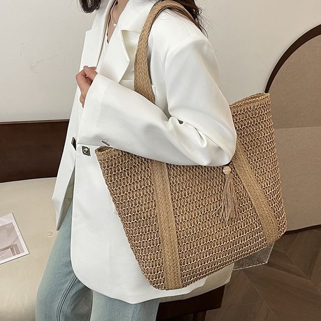 Mulgam-Plain Straw Tote Bag