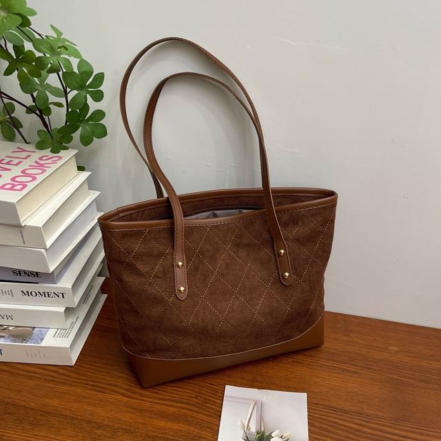 Mulgam-Quilted Faux Suede Tote Bag