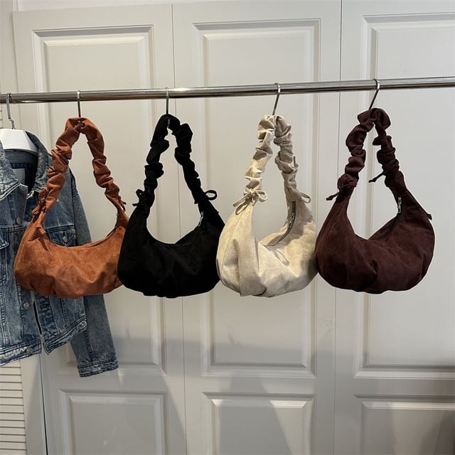 Mulgam-Ruched Strap Plain Shoulder Bag