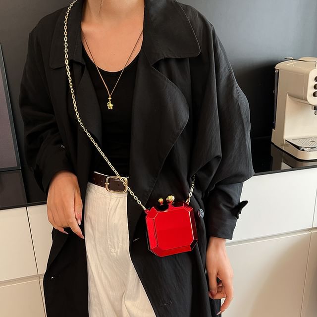 Mulgam-Shiny Acrylic Clasped Lock Mini Crossbody Bag