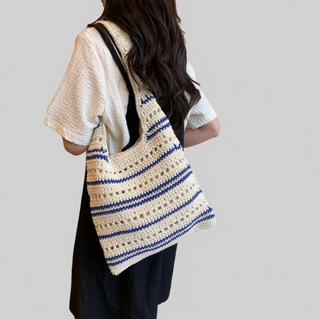 Mulgam-Striped Crochet Tote Bag