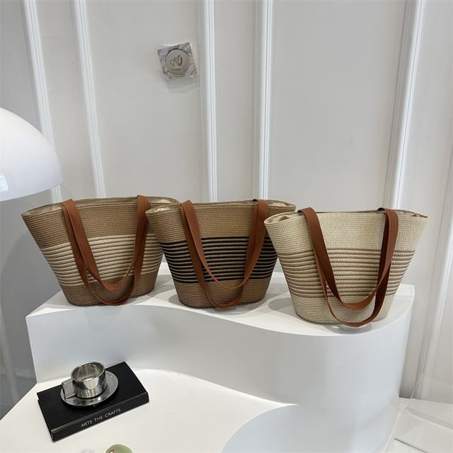 Mulgam-Striped Straw Tote Bag