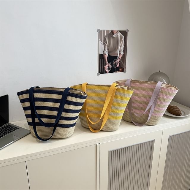 Mulgam-Striped Woven Tote Bag