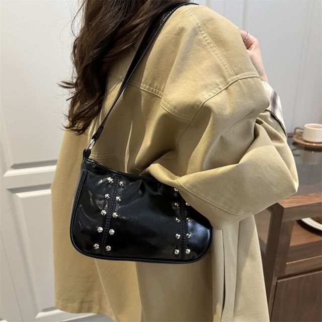 Mulgam-Studded Faux Leather Shoulder Bag