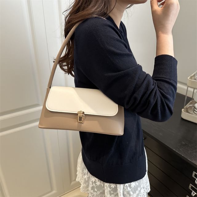 Mulgam-Two Tone Faux Leather Flap Shoulder Bag