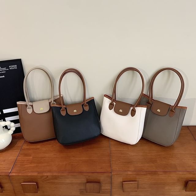 Mulgam-Two Tone Faux Leather Tote Bag