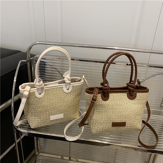 Mulgam-Two Tone Straw Crossbody Bag